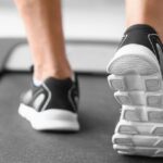 close up of shoes and treadmill